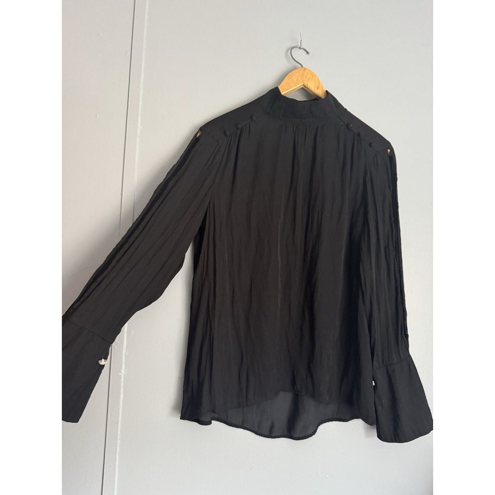 Whimsigoth Boho Fairy Sheer Cut Out Sleeves Stand Up Collar Vneck Back M Pleated